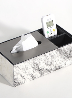 轻奢马毛多功能餐桌纸巾盒茶几遥控器收纳盒样板房售楼处饰品摆件