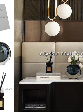 轻奢样板间卧室香薰饰品摆件水晶花瓶花艺组合高级感床头柜摆设