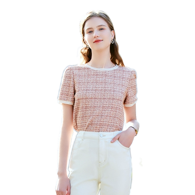 百图圆领短袖betu格纹短袖