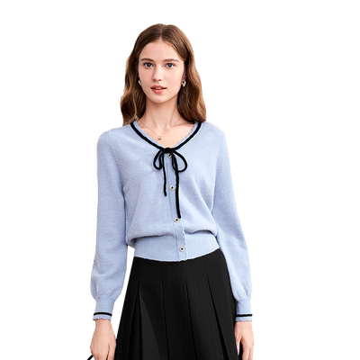 betu百图减龄系带V领针织衫女套头2025年秋季新款显瘦薄款毛衣