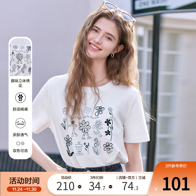 betu百图减龄可爱印花T恤女士短袖2025年春夏新款圆领小衫上衣