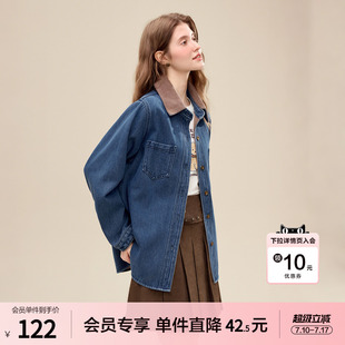 betu百图复古蓝色牛仔衬衣女长袖2025年冬季新款加绒衬衫外套