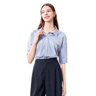 betu百图女装五分袖衬衫女2025年夏季新款OL简约通勤风衬衣上衣