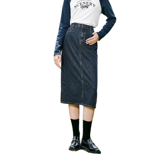 betu百图女装2026年春装新款高腰显瘦小个子中长款牛仔半身裙子