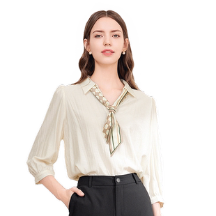 betu百图女装2026春秋新款领带气质通勤高级感七分袖衬衫衬衣上衣