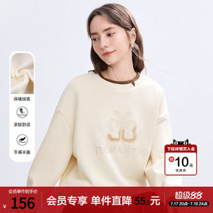 betu百图美式字母假两件加绒卫衣女2025年冬季新款加厚套头上衣
