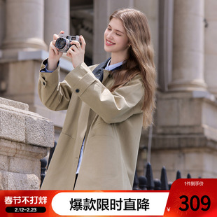 betu百图卡其色单排扣风衣巴恩风外套女2026年春季新款小个子大衣