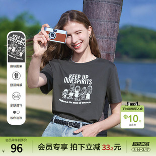 betu百图美式复古趣味图案T恤女2025年夏季新款简约上衣体恤衫