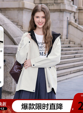 betu百图设计感连帽风衣外套女2025年秋季新款宽松显瘦夹克大衣