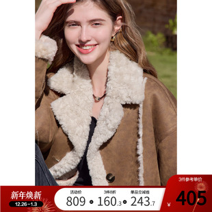 betu百图琥铂流光风麂皮毛一体外套女冬季 加厚毛绒机车厚夹克 新款