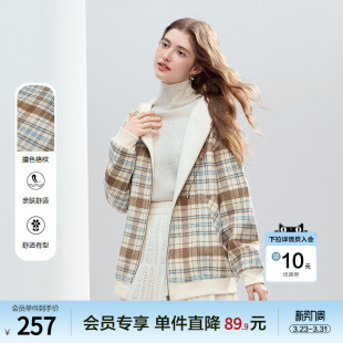 加绒拉链夹克 新款 betu百图复古学院风格 子连帽外套女2025年冬季