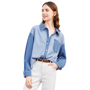 betu百图女装2026年春装新款复古港味时尚休闲翻领牛仔衬衫上衣