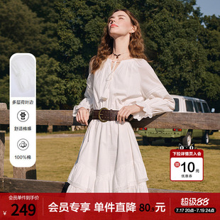betu百图法式蕾丝荷叶边连衣裙女2026年春季新款白色气质收腰裙