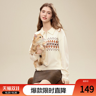 针织衫 复古长袖 新款 betu百图慵懒风费尔岛半拉链毛衣女2025年冬季