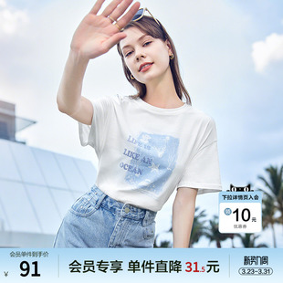 宽松圆领体恤衫 新款 2025年夏季 betu百图白色印花T恤女短袖