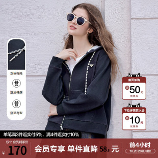 betu百图复古宝蓝色连帽卫衣外套女2026年春秋新款短款拉链夹克
