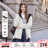 betu百图设计感连帽风衣外套女2026年春季 宽松显瘦夹克大衣 新款