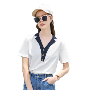 betu百图女装2026年夏季新款韩版设计感V领polo衫短袖T恤上衣