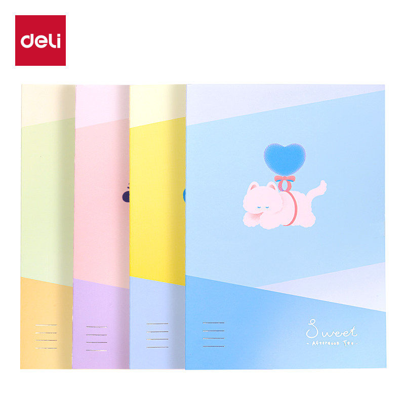 得力缝线本-萌宠下午茶系列笔记本横线本学生作业本记事本