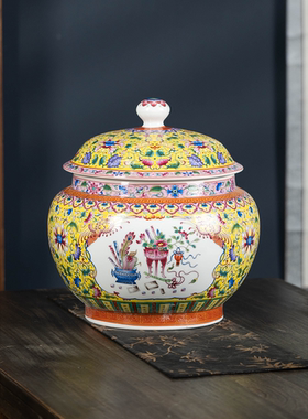景德镇陶瓷高档珐琅彩15斤米缸油缸茶饼茶叶罐带盖防潮储物密封罐