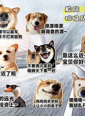 搞笑狗狗表情包反光贴车尾装饰贴汽车磁吸贴纸新手司机创意搞怪贴