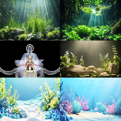 鱼缸背景贴纸Ai海洋高清图水族箱龙鱼缸系列3D立体壁纸自粘防水
