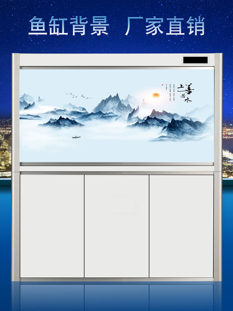 龙鱼缸背景贴纸画高清图3d立体水族箱壁纸造景纸贴风景地板定做