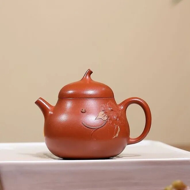 180毫升宜兴紫砂壶内推壶茄段壶泡茶壶泥绘葫芦原矿朱泥茄瓜壶