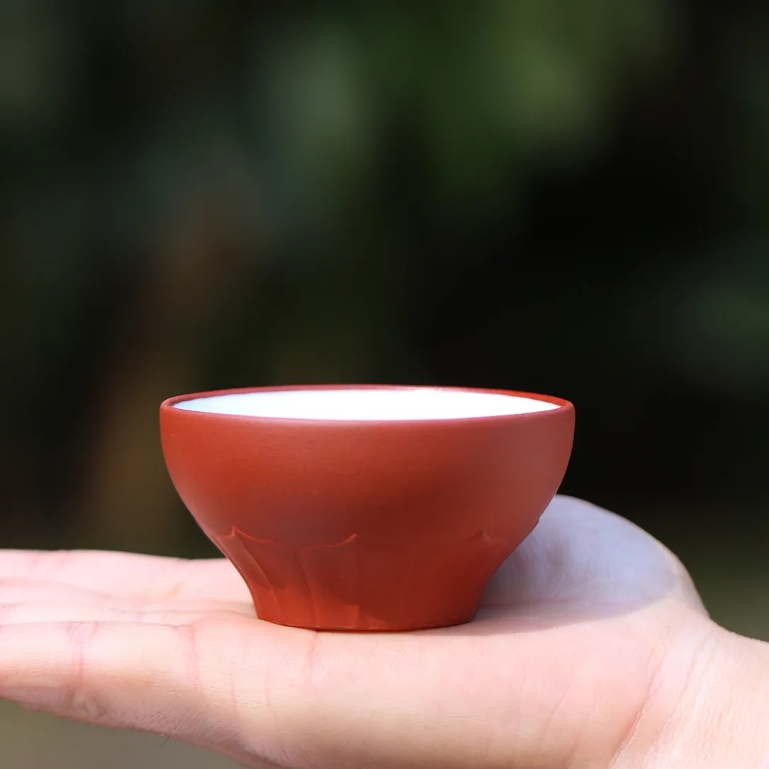 50毫升宜兴紫砂主人杯喝茶杯子莲花杯子原矿清水泥上釉主人杯