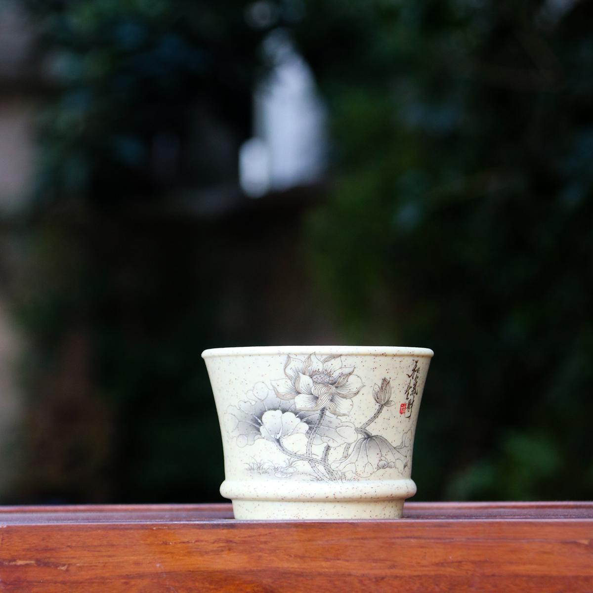 宜兴紫砂手工烤花和气生财茶杯