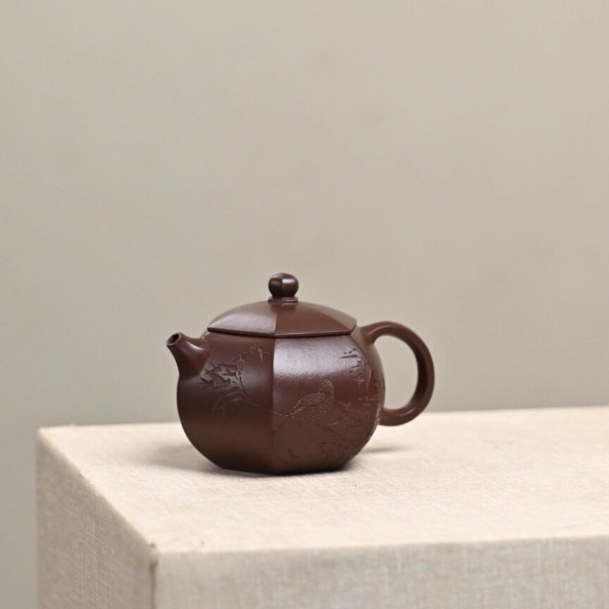 160毫升宜兴紫砂壶手工泡茶壶小鸟六方壶原矿一厂老紫泥六方西施