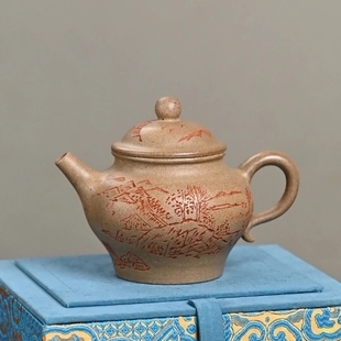 230毫升宜兴紫砂壶手工中式茶壶山水宫灯茶壶原矿老青段宫灯壶