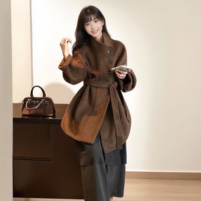 双面呢羊毛大衣女秋冬新款中长款高级感羊绒大衣女小个子毛呢外套