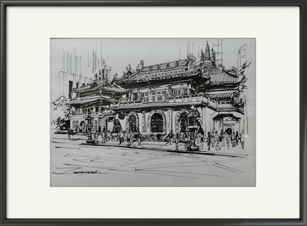 一图一选 高端字画 上海特色建筑钢笔画静安寺 装饰画