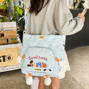 可爱卡通帆布包女大容量单肩斜挎包时尚百搭学生补课包手提托特包