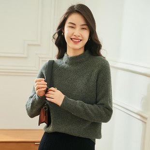 牧羊人双股加厚半高领羊绒衫女元宝针打底衫100%纯山羊绒纯色百搭