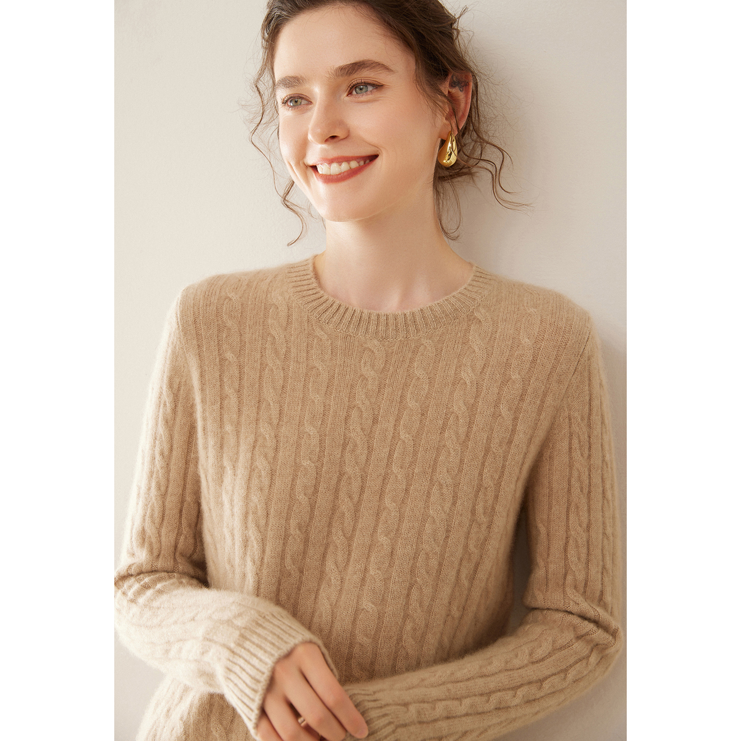 双股！绞花山羊绒衫女加厚圆领打底衫内搭针织衫麻花羊毛毛衣外套