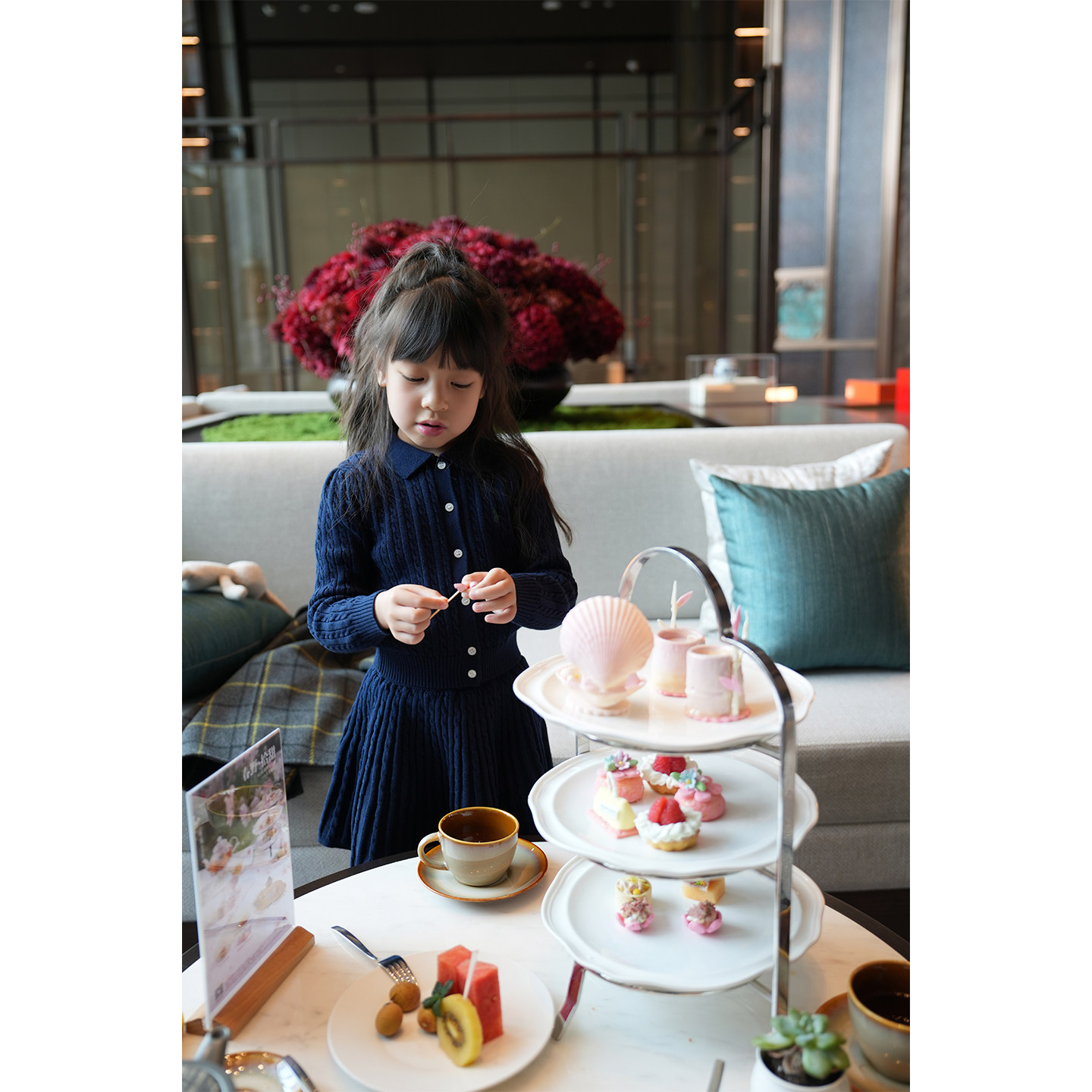 AnyinGirl【青缕】柔软~可贴肤的儿童棉质针织麻花开衫半身裙套装