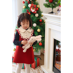 AnyinGirl 100%羊毛儿童拜年服中小女宝宝过年新衣服手缝大衣套装