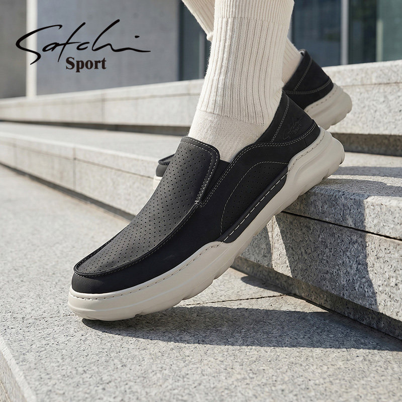 Satchi Sport/沙驰运动透气时尚男通勤一脚蹬懒人夏轻便乐福布鞋