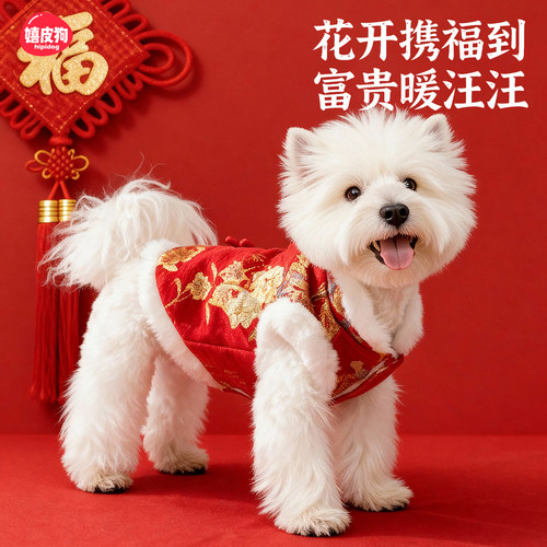 狗狗衣服2025新款冬装喜庆圣诞装泰迪比熊冬天宠物小型犬冬季棉衣