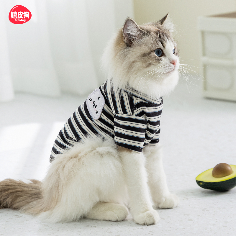 条纹小猫咪衣服春夏季居家打底衫