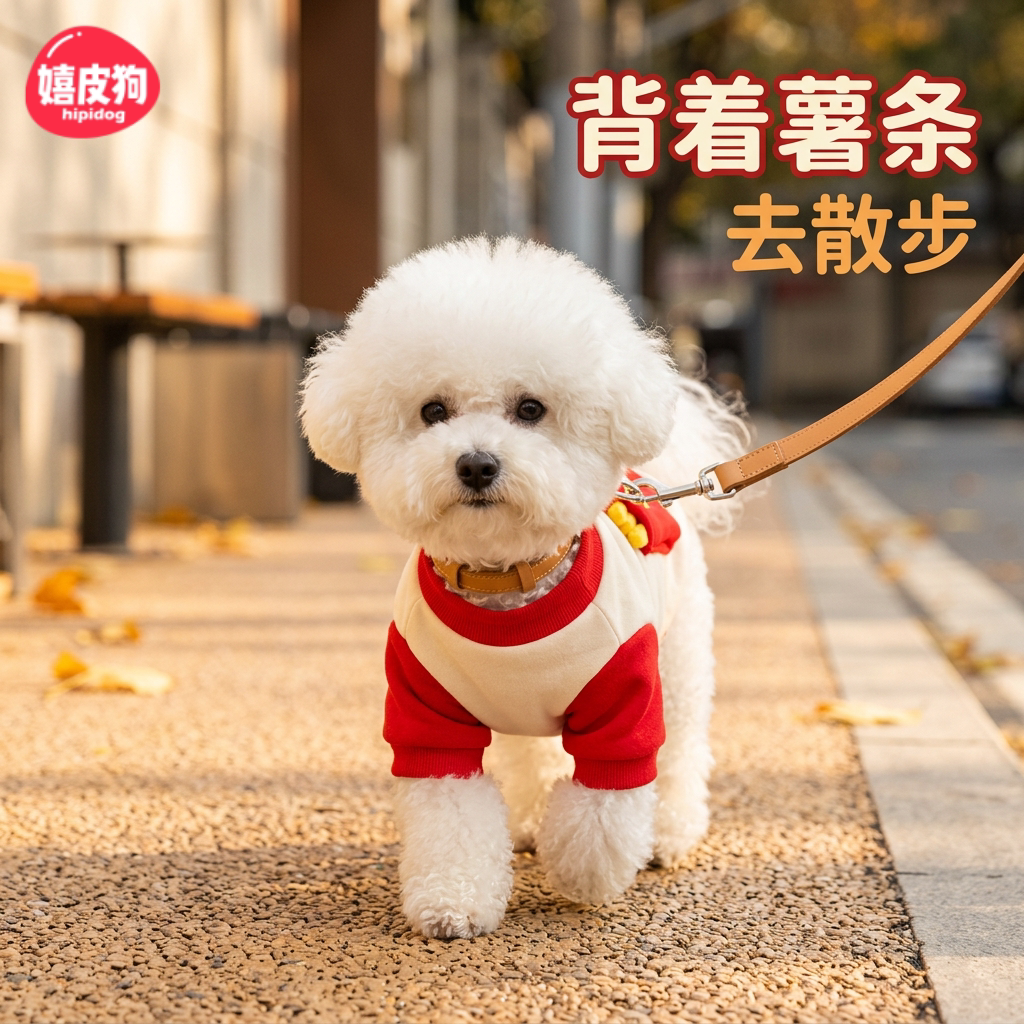 狗狗衣服秋冬插肩袖卫衣泰迪比熊雪纳瑞小型犬趣味薯条包带牵引扣