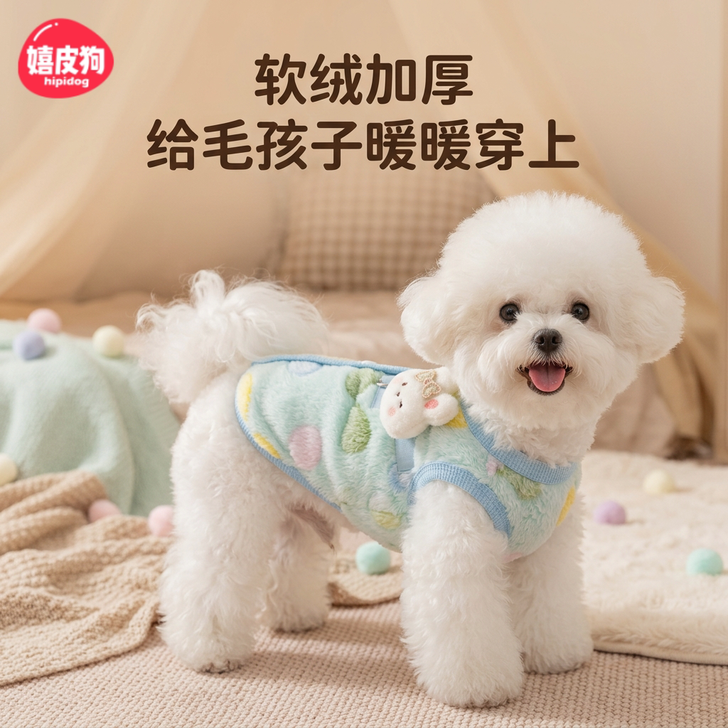 嬉皮狗秋冬加厚保暖比熊泰迪博美小型犬马甲背心立体小兔狗狗衣服