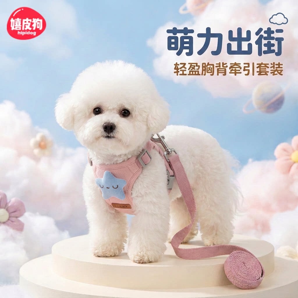 嬉皮狗宠物胸背带牵引绳小型犬泰迪比熊防爆冲防挣脱遛狗绳猫咪用