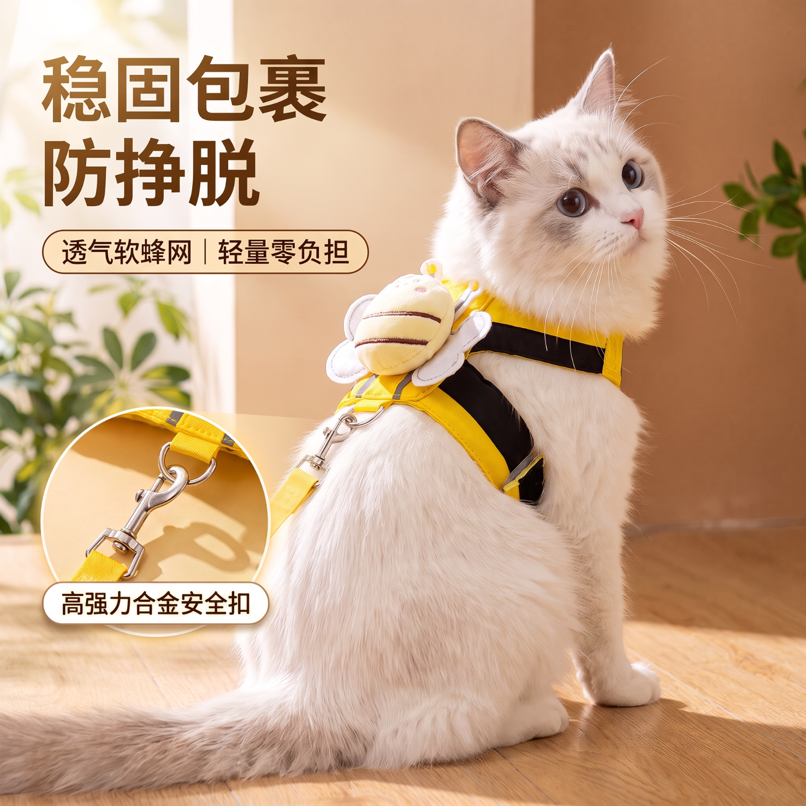 胸背猫咪牵引绳防挣脱外出专用溜猫绳宠物背带链子可调节猫胸背狗