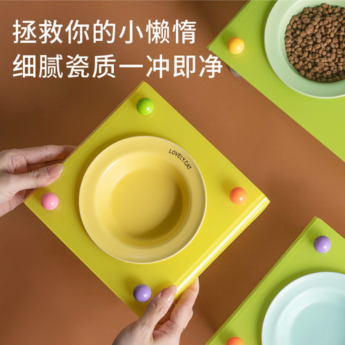 猫碗陶瓷狗碗宠物碗猫水碗猫咪饭碗增高架猫食盆双碗大口径小狗盆