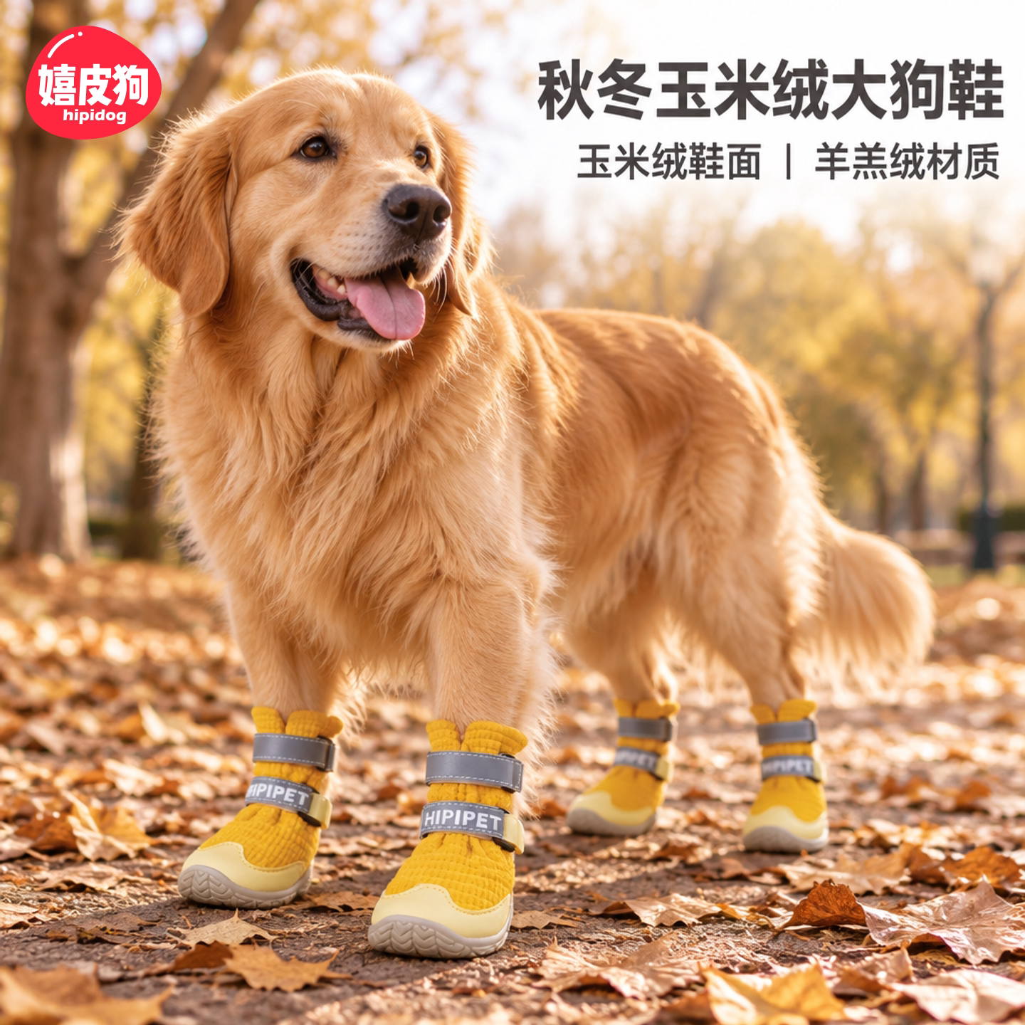 嬉皮狗秋冬玉米绒大型犬狗鞋中大型犬棉鞋鞋底户外遛弯款宠物鞋子