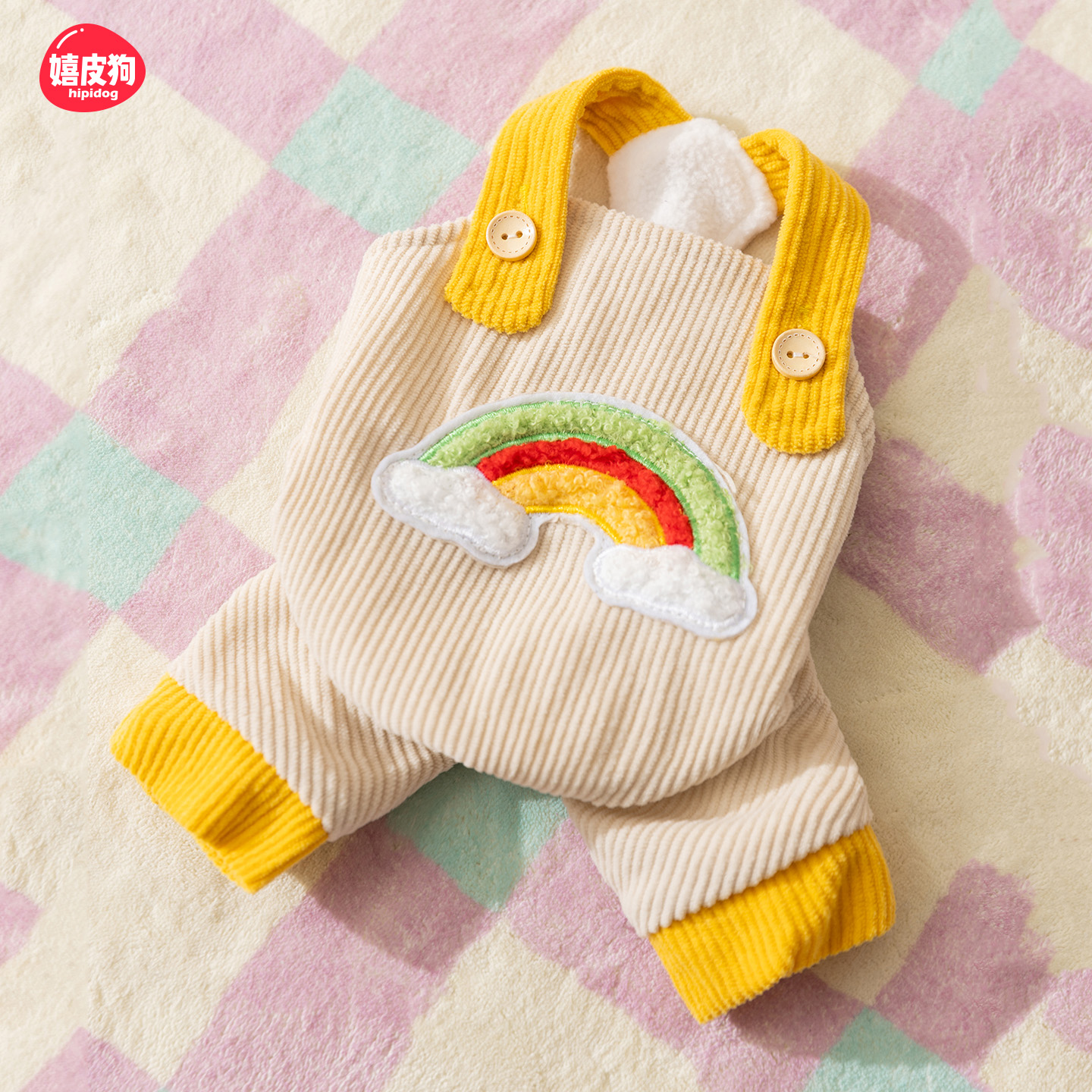 嬉皮狗彩虹灯芯绒四脚衣冬天小狗狗衣服比熊博美宠物小型幼犬冬装