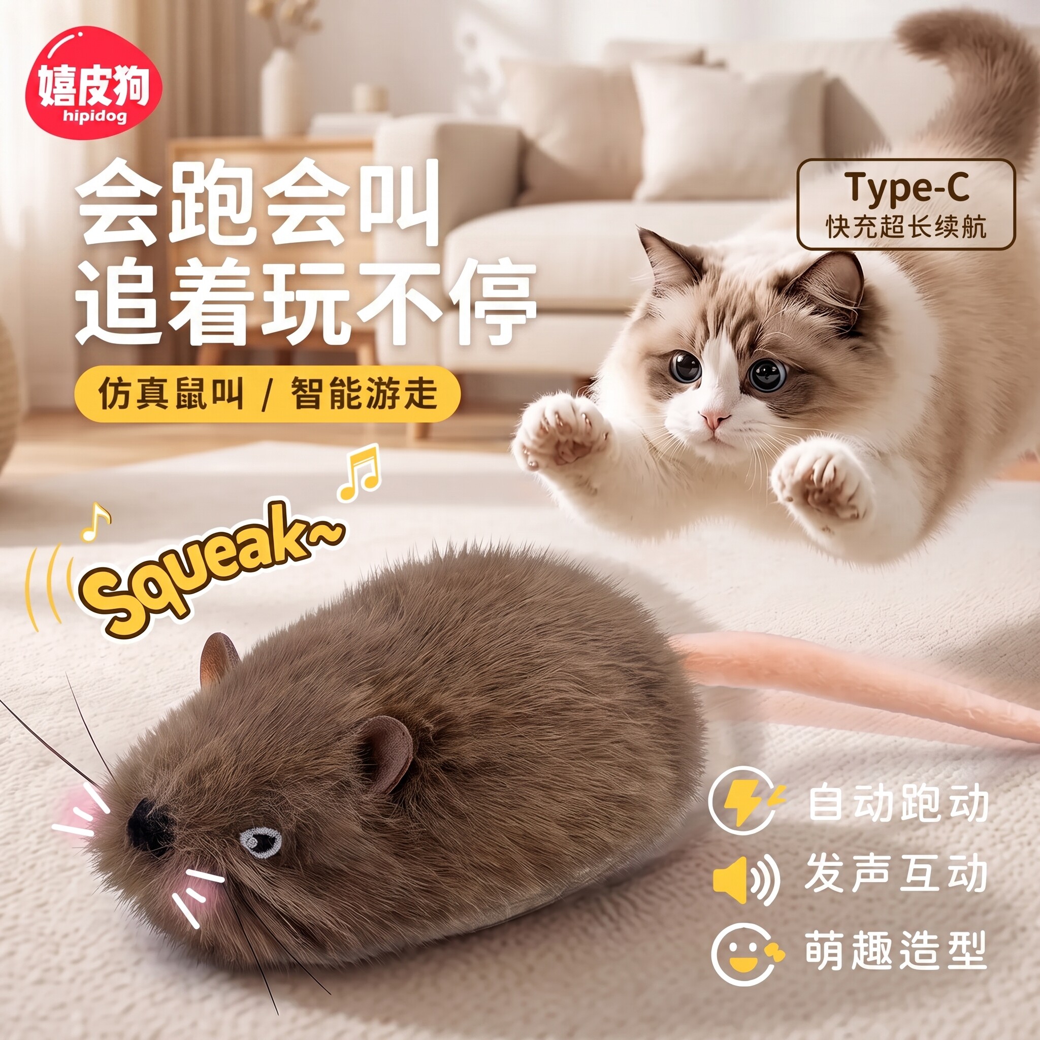 猫咪玩具电动小老鼠发声自嗨解闷神器小猫幼猫自动逗猫棒消耗体力图片